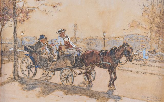 Willy Sluiter | Een toerist in Parijs, houtskool en aquarel op papier, 32,4 x 50,2 cm, gesigneerd r.o. en gedateerd ‘Paris’ Oct. 1921