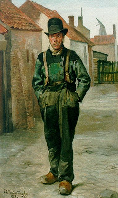Hueghen E. van der | Visser, olieverf op doek 50,0 x 30,0 cm, gesigneerd l.o. en gedateerd 1889