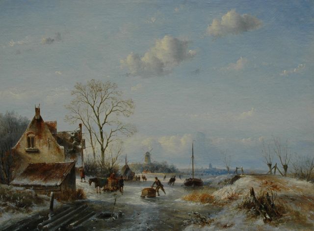 J.G. Hans | IJsvermaak op een zonnige winterdag, olieverf op doek, 53,3 x 71,0 cm, gesigneerd r.o. (vaag)