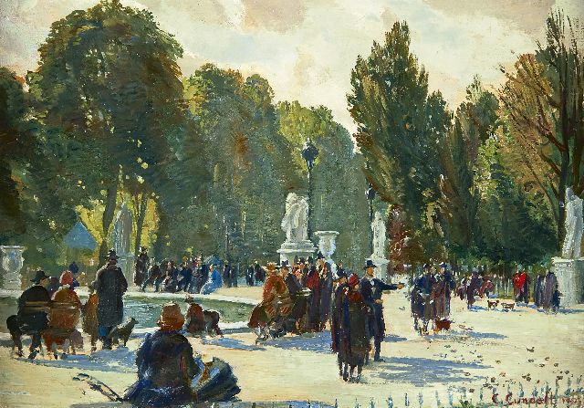 Charles-Ernest Cundall | Jardin des Tuilleries, Parijs, olieverf op paneel, 23,5 x 32,9 cm, gesigneerd r.o. en gedateerd 1939