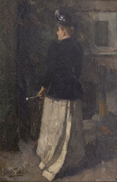 Nicolaas van der Waay | Jonge vrouw in rijkostuum, olieverf op doek, 42,0 x 28,3 cm, gesigneerd l.o.