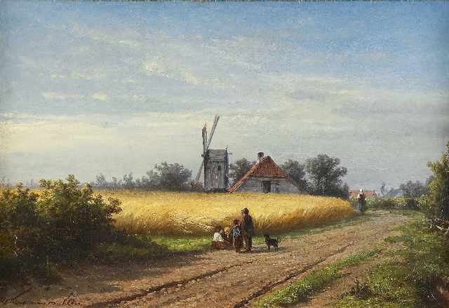 Hendrik Dirk Kruseman van Elten | Landschap met kinderen bij een korenveld, olieverf op doek, 36,6 x 54,5 cm, gesigneerd l.o.