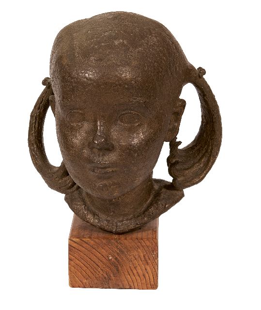 Pieter Starreveld | Meisjeskopje, brons, 27,2 x 19,5 cm, gesigneerd op bevestigingspin met monogram