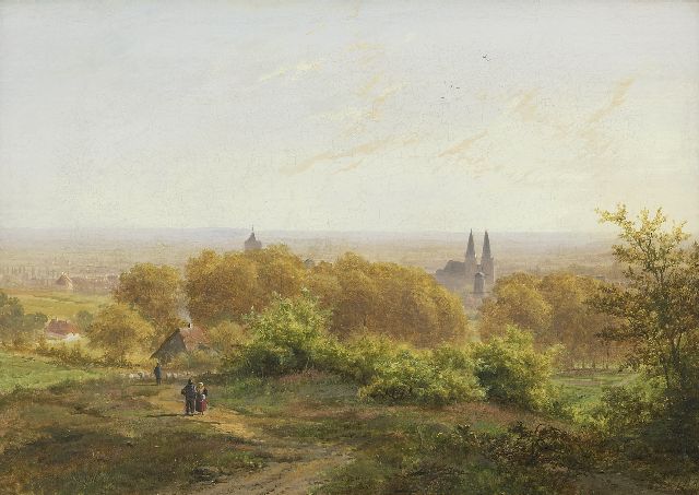 Johann Bernard Klombeck | Panoramisch landschap bij Kleef, olieverf op doek op paneel, 32,2 x 44,7 cm, gesigneerd r.o. met initialen en gedateerd 1844