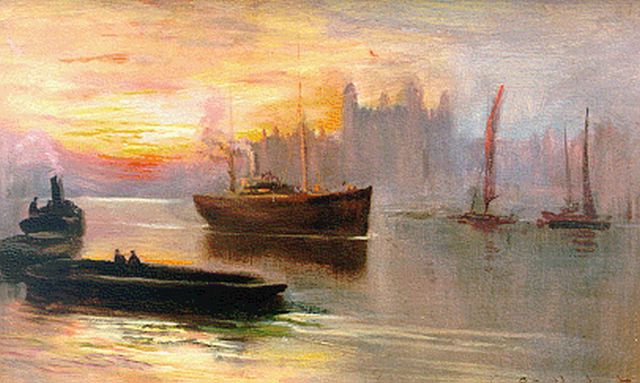 George Hyde-Pownall | Past the Tower, olieverf op paneel, 16,0 x 25,4 cm, gesigneerd r.o.