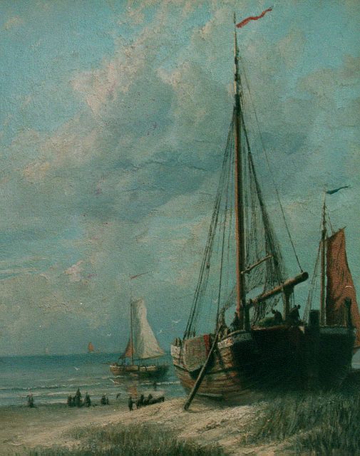 Miedema R.  | Bom op het Scheveningse strand, olieverf op doek 51,0 x 40,5 cm, gesigneerd r.o. en gedateerd 1894