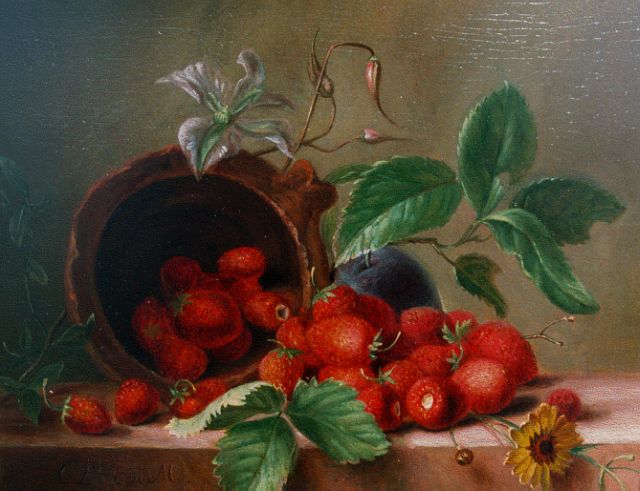 Onbekend | Stilleven met aardbeien, olieverf op paneel, 18,0 x 22,5 cm, gedateerd 1839