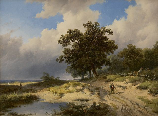 Remigius Adrianus Haanen | Wandelaar langs de bosrand, olieverf op paneel, 33,5 x 45,2 cm, gesigneerd r.o. en gedateerd 1848