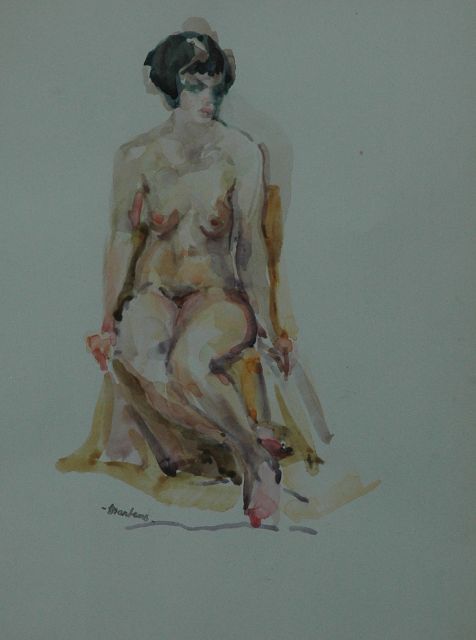 George Martens | Zittend naakt, aquarel op papier, 29,5 x 21,5 cm, gesigneerd l.o. met naamstempel