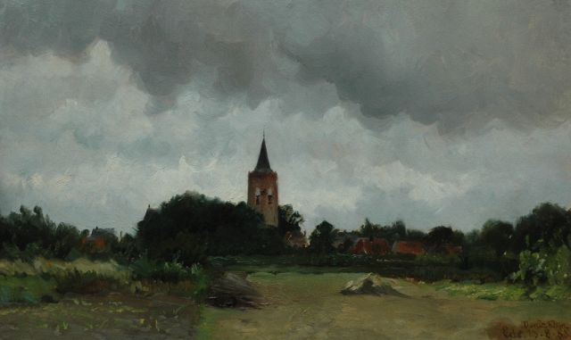 Hendrik Klijn | Gezicht op Ede, olieverf op papier op paneel, 31,1 x 51,5 cm, gesigneerd r.o. en gedateerd 'Ede - 13,8,88'