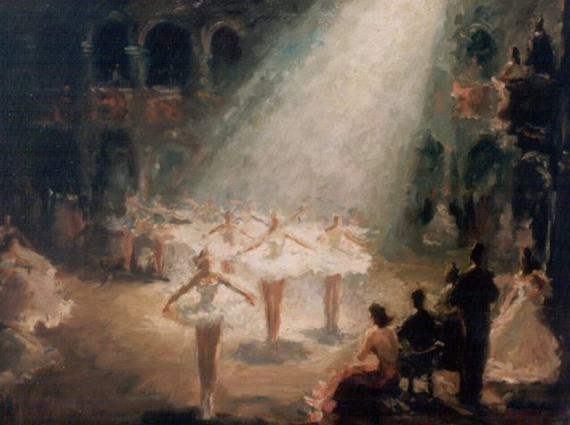 Max Mayrhofer | De balletvoorstelling, olieverf op doek, 60,2 x 80,2 cm, gesigneerd r.o.