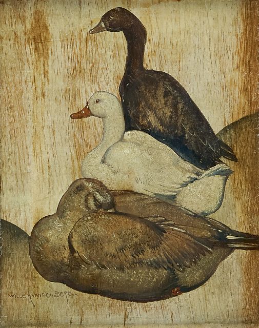 Willem van den Berg | Ganzen, olieverf op paneel, 17,4 x 14,1 cm, gesigneerd l.o. en verso