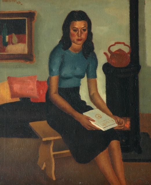 Theo Bitter | Jonge vrouw met boek, olieverf op doek, 60,9 x 50,9 cm, gesigneerd l.b. en gedateerd '42