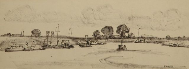 Cor Noltee | In de Biesbosch, viltstift op papier, 11,9 x 31,6 cm, gesigneerd r.o.