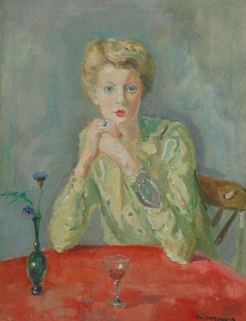 Beerendonk T.H.J.  | Vrouw in groene blouse, olieverf op doek 75,2 x 57,3 cm, gesigneerd r.o.