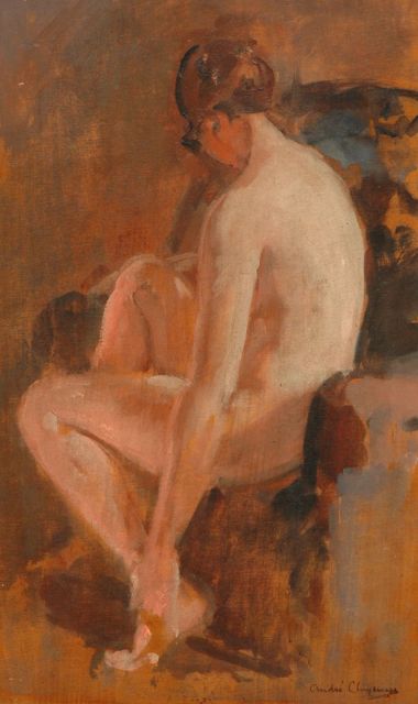 André Cluysenaar | Zittend naakt, op de rug gezien, olieverf op paneel, 43,4 x 26,4 cm, gesigneerd r.o.