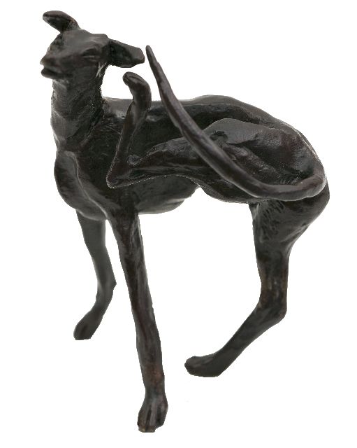 Glen H.  | Hazewindhond, brons 10,3 x 8,0 cm, gesigneerd op rechter achterpoot