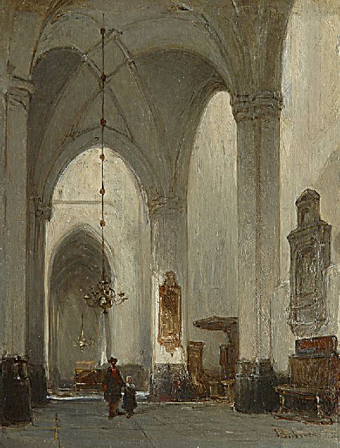 Johannes Bosboom | Interieur van de Grote Kerk te Breda, olieverf op paneel, 20,8 x 16,0 cm, gesigneerd r.o.