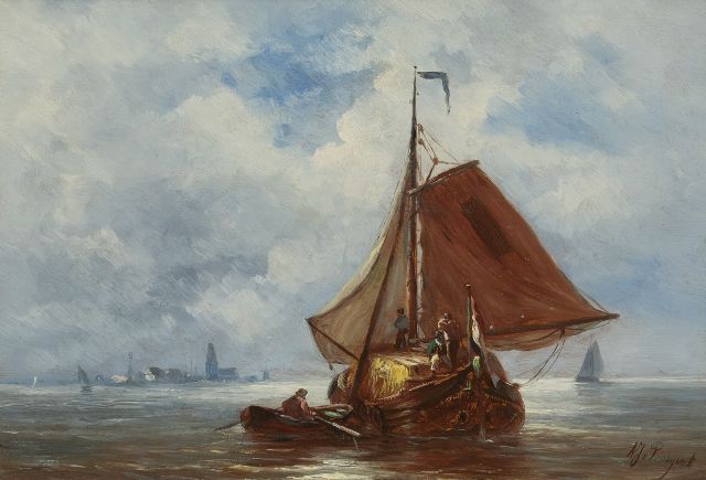 Albert Jurardus van Prooijen | Zeilend hooischip, olieverf op paneel, 23,7 x 34,3 cm, gesigneerd r.o.