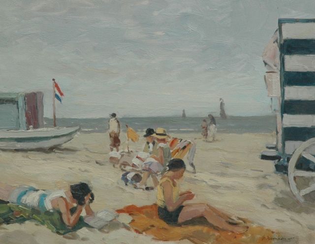 Georg Hambüchen | Op het strand, olieverf op paneel, 36,0 x 45,5 cm, gesigneerd r.o.