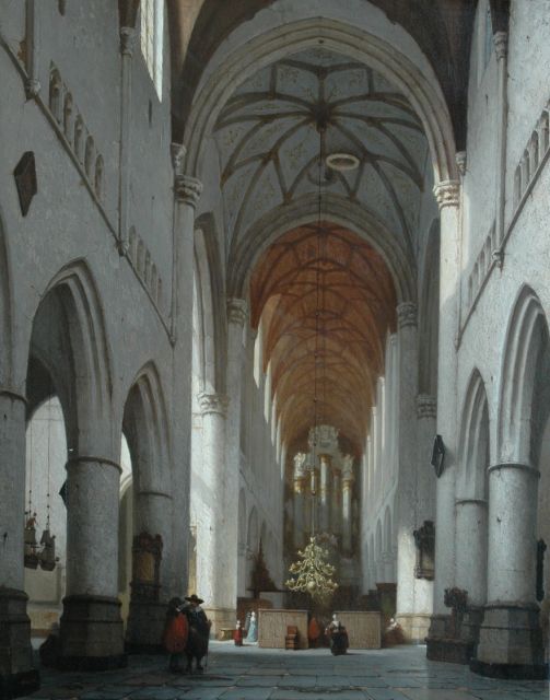 Jan Jakob Schenkel | Interieur van de St. Bavokerk, Haarlem, olieverf op paneel, 77,4 x 61,0 cm, gesigneerd l.o. en te dateren ca. 1861-1875