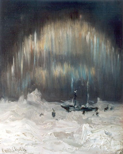 Louis Apol | Noorderlicht bij Nova Zembla, olieverf op paneel, 20,0 x 16,1 cm, gesigneerd l.o.