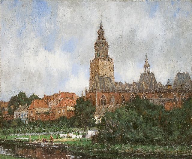 Arnold Marc Gorter | Gezicht op Zutphen met de Moddergracht en de St. Walburgiskerk, olieverf op doek, 46,5 x 56,5 cm, gesigneerd r.o.