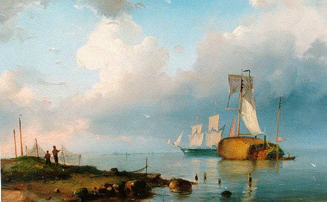 Pieter Cornelis  Dommershuijzen | Windstilte op de Zuiderzee, olieverf op paneel, 19,8 x 29,3 cm, gesigneerd l.o. monogram en gedateerd '54
