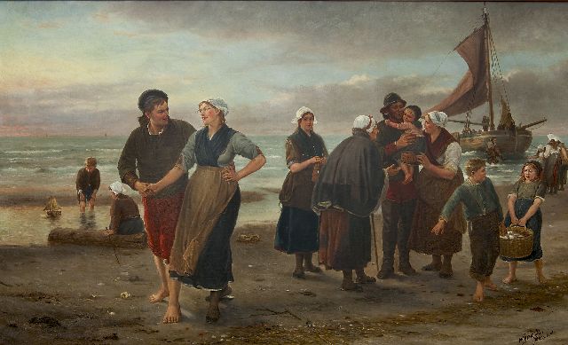 W. Hendriks | De gelukkige terugkeer van de vissers, olieverf op doek, 73,1 x 120,8 cm, gesigneerd r.o. en gedateerd 'Anvers 1906'