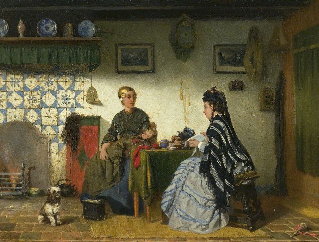 Sipke Kool | Fries interieur met twee vrouwen, olieverf op paneel, 26,6 x 34,9 cm, gesigneerd l.o. en verso gedateerd 1875