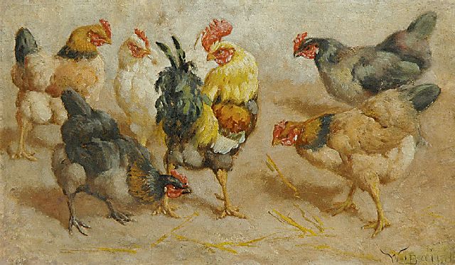 Baird W.B.  | De baas van het kippenhok, olieverf op schildersboard 12,0 x 20,1 cm, gesigneerd r.o. en verso