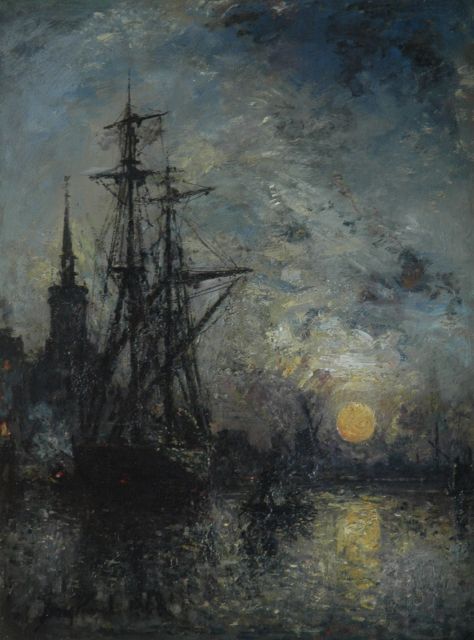 Jongkind J.B.  | De Oude Haven van Rotterdam bij de oude Hooftpoort, bij nacht, olieverf op doek 43,1 x 32,4 cm, gesigneerd l.o. en gedateerd '68