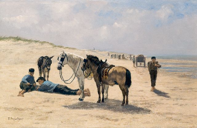 Lokhorst D.P. van | Uitrusten op het strand, Katwijk, olieverf op doek 44,0 x 67,2 cm, gesigneerd l.o.
