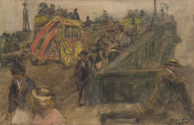 Cossaar J.C.W.  | Paardentram op Westminster Bridge, Londen, houtskool en aquarel op papier 30,3 x 46,8 cm, gesigneerd r.o. en gedateerd 1902