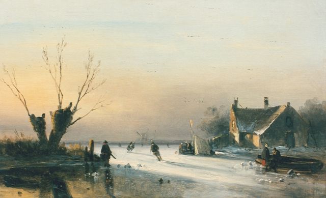Charles Leickert | 'Wintergezicht', olieverf op paneel, 22,0 x 35,0 cm