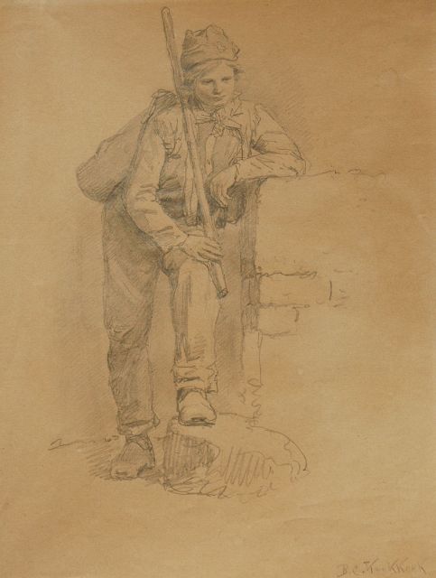 Barend Cornelis Koekkoek | Jonge handwerksgezel, potlood op papier, 21,5 x 16,5 cm, gesigneerd r.o.