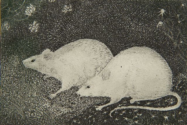 Jan Mankes | Twee muizen, ets op papier, 6,8 x 10,2 cm, gesigneerd r.o. (in potlood) en te dateren 1916