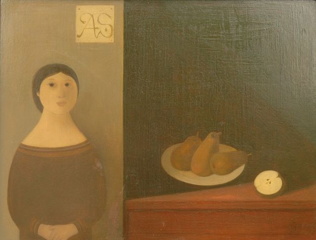 Karel Wiggers | Meisje in een interieur, olieverf op paneel, 21,8 x 28,5 cm, gesigneerd r.o.