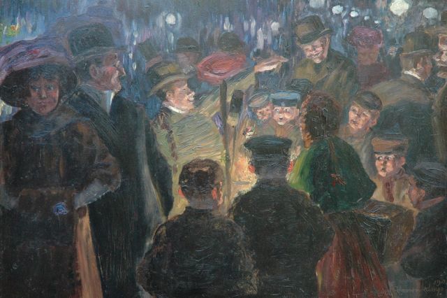 Kurt Hassenkamp | Straatartiest in avondlijk Berlijn, olieverf op karton, 43,6 x 61,4 cm, gesigneerd r.o. en gedateerd 1908