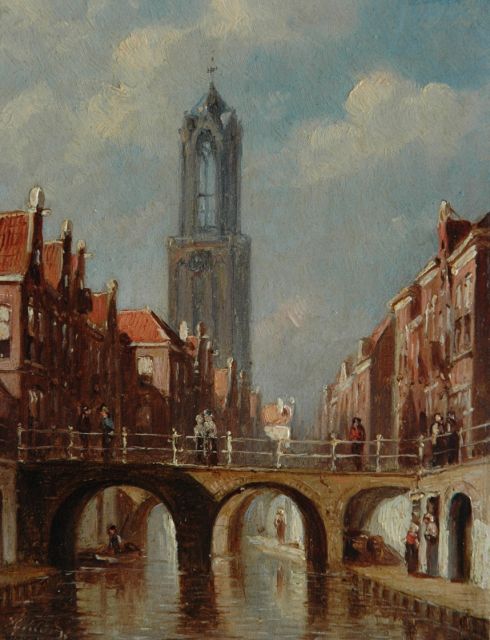 Petrus Gerardus Vertin | Stadsgezicht met de Utrechtse Domtoren, olieverf op paneel, 14,8 x 11,3 cm, gesigneerd l.o.