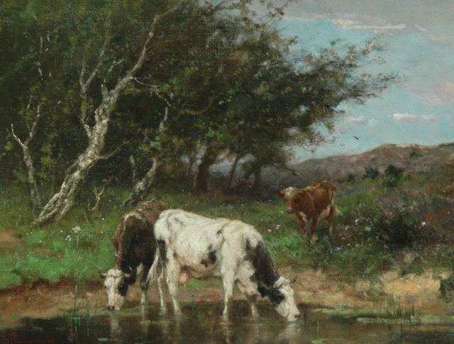 Johan Frederik Cornelis Scherrewitz | Drinkende koeien, olieverf op doek, 30,5 x 40,2 cm, gesigneerd l.o.