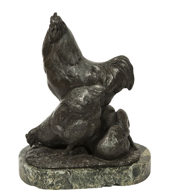 Pallenberg J.F.  | Haan met twee kippen, brons 27,6 x 22,0 cm, gesigneerd op basis