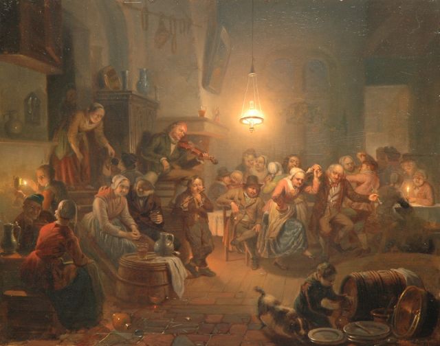 Jan Hendrik van Grootvelt | Het winnende danspaar, olieverf op paneel, 47,5 x 60,0 cm, gesigneerd r.o. en verso en gedateerd 1842 recto en verso
