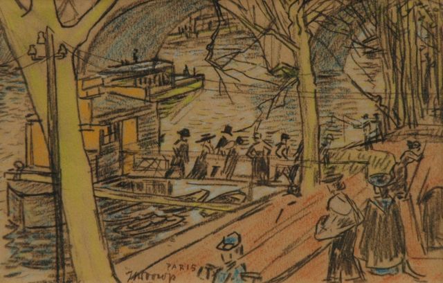 Toorop J.Th.  | Langs de Seine, Parijs, potlood en gekleurd krijt op papier 15,2 x 23,4 cm, gesigneerd l.v.h.m. en te dateren ca. 1903
