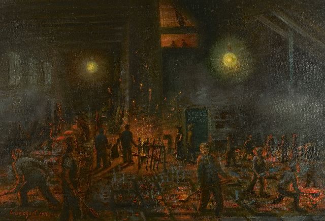 Georg Deinhart | IJzergieterij, olieverf op doek, 60,0 x 88,5 cm, gesigneerd l.o. en gedateerd 1910