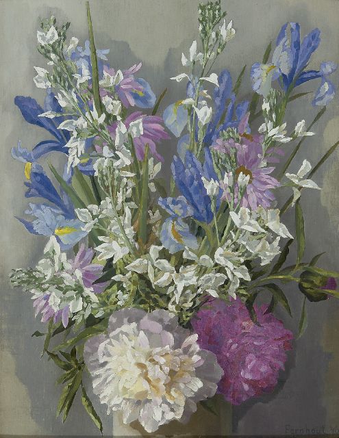 Fernhout E.R.J.  | Bloemen, olieverf op paneel 40,8 x 31,7 cm, gesigneerd r.o. en gedateerd '46