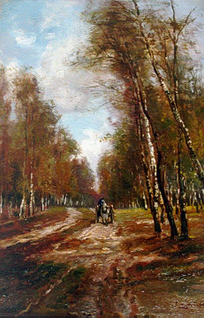Louis Apol | Zomerlandschap met paard en wagen, olieverf op paneel, 40,6 x 27,5 cm, gesigneerd r.o.