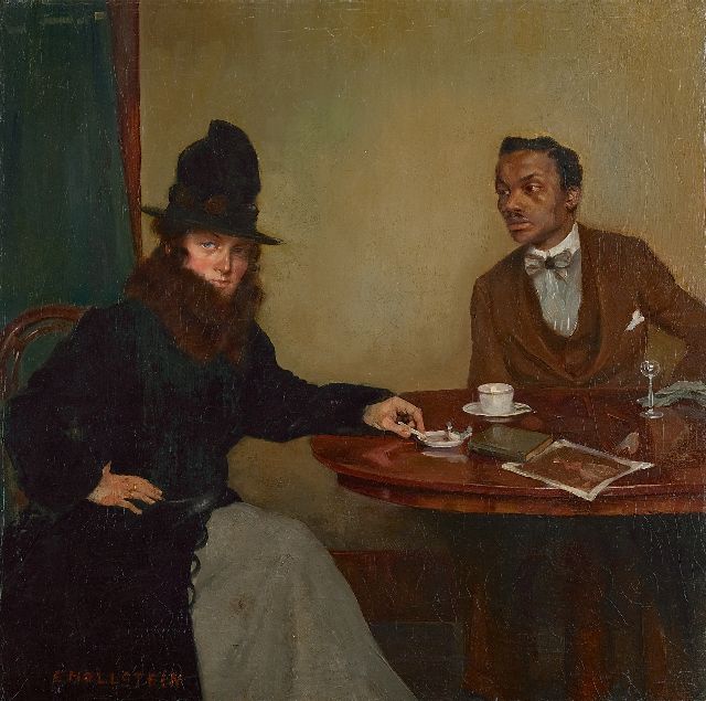 Erwin Hollstein | Café, Parijs, olieverf op doek, 51,8 x 51,1 cm, gesigneerd l.o.