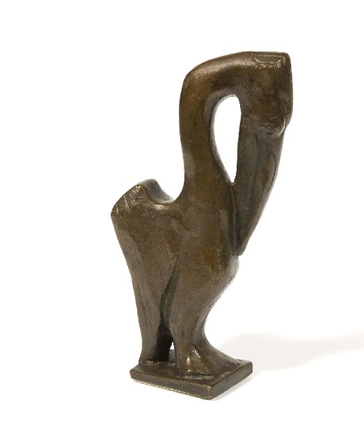 Rudolf Christian Baisch | Kleine pelikaan I, bruin gepatineerd brons, 16,6 x 8,5 cm, gesigneerd op basis met initialen