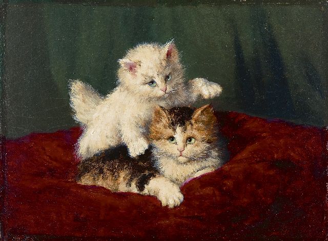 Jozef Gindra | Twee spelende katjes, olieverf op doek, 31,2 x 42,3 cm, gesigneerd r.o.